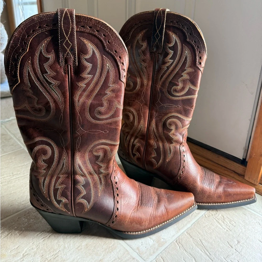 Ariat Women’s Brown Snip Toe Leather Cowboy Western Boots - Picture 2 of 7